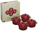 Le Creuset Stoneware Petite Round Casseroles Gift Set of 4, Cerise, 0.25 Litre
