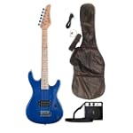 Blue Junior Kids Mini 3/4 Electric Guitar Amp Starter Pack (Guitar, Temolo, Amplifier, Gig Bag, Strap, Cable, eBook, Free Mini Rubber Guitar & Pick)