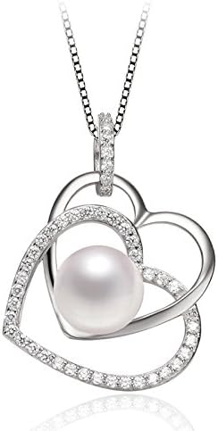 Ture Love Heart Sterling Silver Cubic Zirconia High-lustre 9-10mm Freashwater Pearl Pendant Necklace