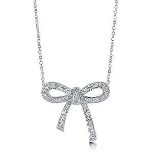 Sterling Silver Necklace Cubic Zirconia CZ Bow Tie Ribbo