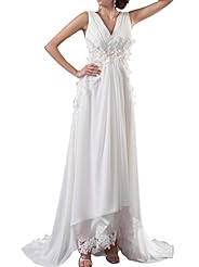 V-neck Chiffon Empire   Waistline Applique Sheath  Dress