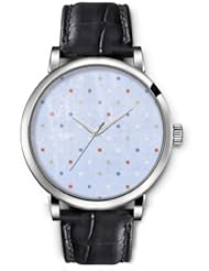 SPRAWL Aanalog Fashion Series Silver Ladies Watches of Genuine Black Leather Strap,Unique Wrist Watch for Women Girls Designed with Colored dots
