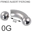 316L Surgical Steel Curved Barbell with Ball Special for Prince Albert Piercing, 0G, 5/8 - Sold Individually