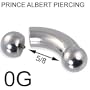 316L Surgical Steel Curved Barbell with Ball Special for Prince Albert Piercing, 0G, 5/8 - Sold Individually