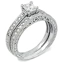 Sterling Silver Cubic Zirconia CZ Wedding Engagement Ring Set