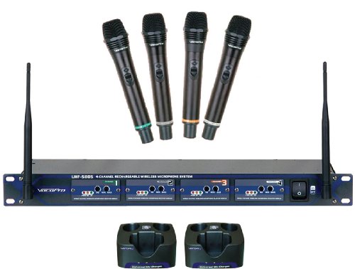 VocoPro UHF-5805 Professional Rechargeable 4 Channel UHF Wireless Microphone System