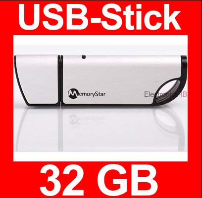 32GB USB STICK classic Speicher Memorystick Memory Speicherstick Flash Drive 2.0 Disk Alu 32 GB Classic von MemoryStar - NEU