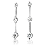 Platinum 3 Round Brilliant Cut Diamond Journey Drop Earrings (G-H, SI, 0.75 carat)