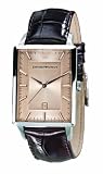 Emporio Armani Gents Brown Leather Strap Watch wuth Amber Dial