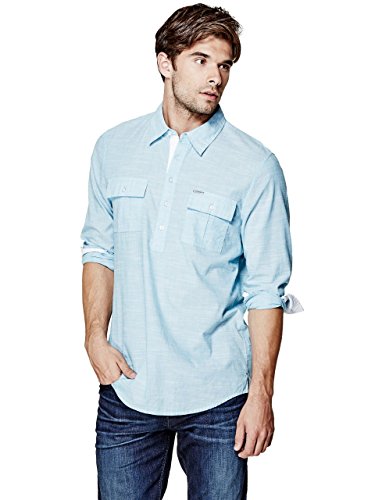 GUESS Men's Sunset Regular-Fit Slub Popover Shirt