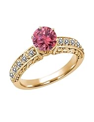 1.05 Ct Round Pink and White Diamond 14K Yellow Gold Ring