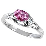 0.54 cttw 10k Gold Genuine Pink Tourmaline and diamond Ring - Yellow Gold