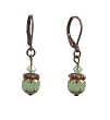 Earrings - E261 - Copper Plated Round Milk Glass and Swarovski (tm) Crystal Beads ~ Jade Green