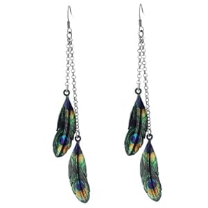 Modern Peacock Antique Silver Tone Dangle Earring