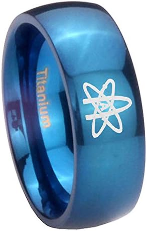 8MM Blue IP Titanium American Atheist Dome Men's Ring Size 10