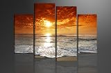 Produkt-Bild: Bild auf Leinwand Sun Sea 130 x 80 cm 4 Teile Modell-Nr. XXL 6038 Bilder fertig gerahmt mit Keilrahmen riesig. Ausf&uuml;hrung Kunstdruck als Wandbild mit Rahmen. G&uuml;nstiger als &Ouml;lbild Gem&auml;lde Poster Plakat mit Bilderrahmen
