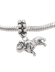 Sterling Silver Three Dimensional Big Head BullDog Bull Dog Dangling European Bead Charm