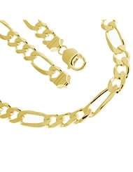 925 Solid Sterling Silver Figaro Chain 24 Inches 9 mm 14K Gold Plated 76.8 Grams