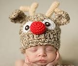 トナカイのかわいいニット帽！ベビー キッズ 赤ちゃん 幼児 0歳～12か月 防寒 クリスマス プレゼント オリジナルステッカー入り