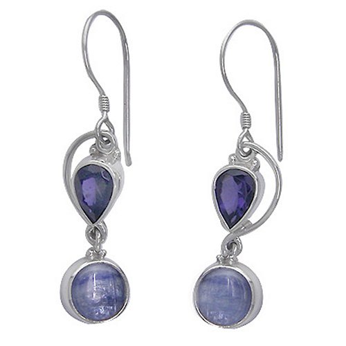 Sterling Silver Kyanite and Faceted Iolite Dangle Earrings by Sajen