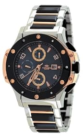 Oniss #ON612-LRG Women's Bold Collection Stainless Steel Black Ceramic Combo Multi function Watch