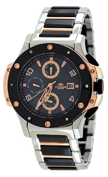 Oniss #ON612-LRG Women's Bold Collection Stainless Steel Black Ceramic Combo Multi function Watch