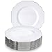 20 Premium Reusable Plastic Salad Plates | Baroque - White | 8.5