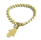 Braided White Cord Hamsa/Hand of Fatima Good Luck Charm Bracelet with Evil Eye