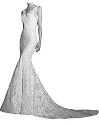 V-neck Sleeveless Mermaid Natural   Waistline Lace Vintage Backless Wedding Dress 