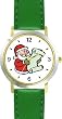 Santa Claus with List Christmas Theme - WATCHBUDDY&reg; DELUXE TWO-TONE THEME WATCH - Arabic Numbers - Green Leather Strap-Size-Large ( Men's Size or Jumbo Women's Size )