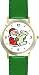 Santa Claus with List Christmas Theme - WATCHBUDDY&reg; DELUXE TWO-TONE THEME WATCH - Arabic Numbers - Green Leather Strap-Size-Large ( Men's Size or Jumbo Women's Size )