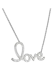 Sterling Silver 16 to 18 inch Adjustable Cubic Zirconia "Love" Script Necklace