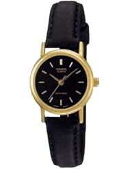 Casio Womens LTP1095Q-1A Black Leather Quartz Watch with Black Dial