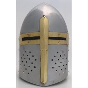 Templar Sugar Loaf Helmet with Brass Accents - Great Helm