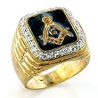 Masonic Ring - Black Background - CZ Crystal - Sizes 8-13