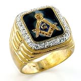 Masonic Ring - Black Background - CZ Crystal - Sizes 8-13