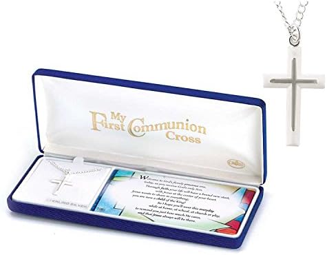 My First Communion Sterling Silver Double Box Cross Necklace