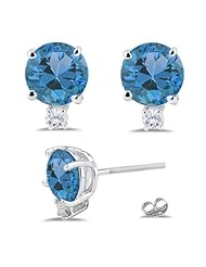 0.06 Cts Diamond & 1.04 Cts Swiss Blue Topaz Earrings in 18K White Gold