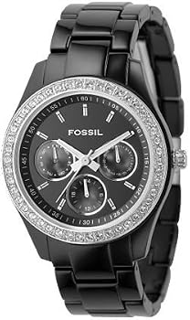 Fossil #ES2157 Women's Stella Black Acrylic Multi Function 3 Dial Display Watch