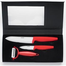 Ceramicknife - CE-S2C/ECOR - Coffret de 2 Couteaux / Eplucheur - C�ramique - Blanc / Rouge