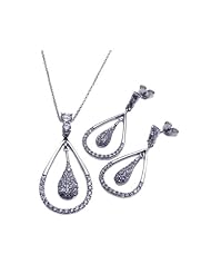 Nickel Free Sterling Silver Pendant & Earring Sets Open Oval Teardrop Center CZ Set