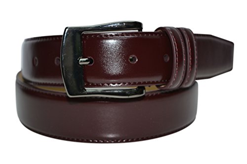 7910 - Toneka Men's Cordovan/Burgundy and Tan Stitched Feather Edge Dress Belt