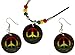 Rasta Peace Sign Earrings Necklace Set- Round title=