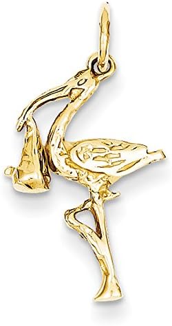 14k Yellow Gold Solid 3-Dimensional Stork Pendant. Metal Wt- 1.05g