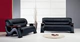 Modern Contemporary Black Leather Livingroom Real Wood