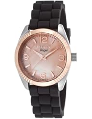 Invicta Womens 15880 Angel Rose Gold Mother of Pearl Dial Black Strap Watch