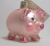 Old World Christmas Pink Piggy Bank Glass Christmas Ornament