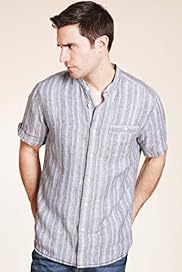 North Coast Pure Linen Henley Neck Striped Shirt