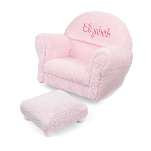 KidKraft Personalized Pink Chenille Upholstered Rocker with Pink Script