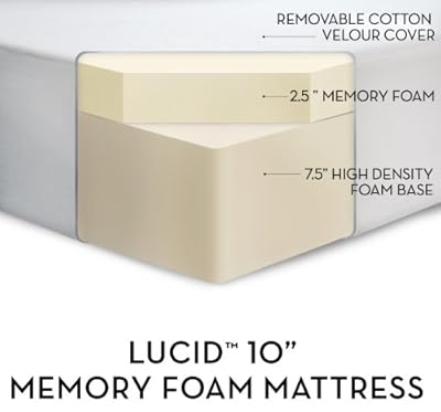 LUCID by LinenSpa 10" Memory Foam Firm Viscoelastic Mattress 25-Year Warranty, Queen